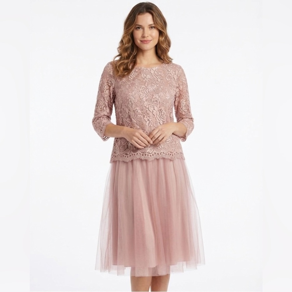 Alex Evenings 2 Piece Formal Tea Length Mauve Skirt Set Size Large NWT
